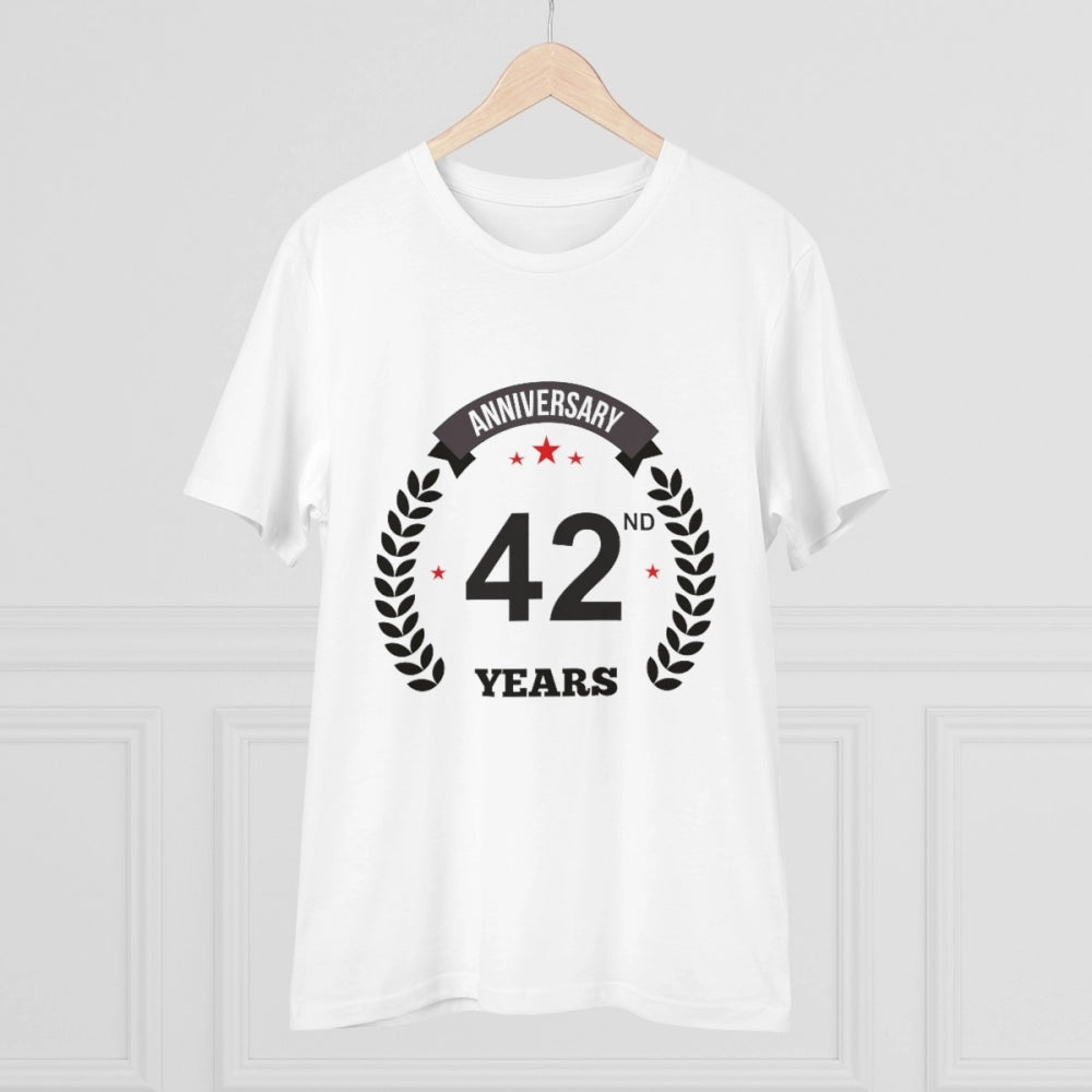 Generic Men's PC Cotton 42nd Anniversary Printed T Shirt (Color: White, Thread Count: 180GSM)