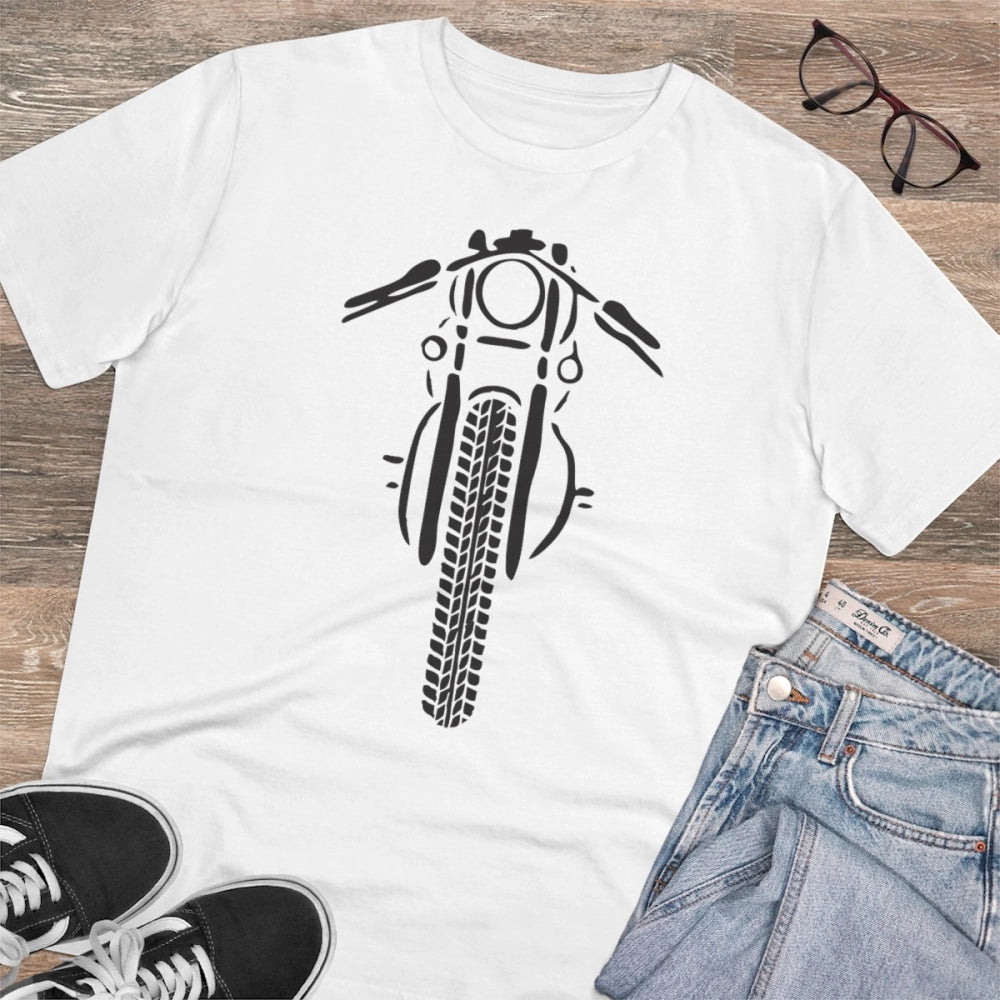 Generisches T-Shirt für Herren aus PC-Baumwolle mit Fahrradmotiv (Farbe: Weiß, Fadendichte: 180 g/m²)