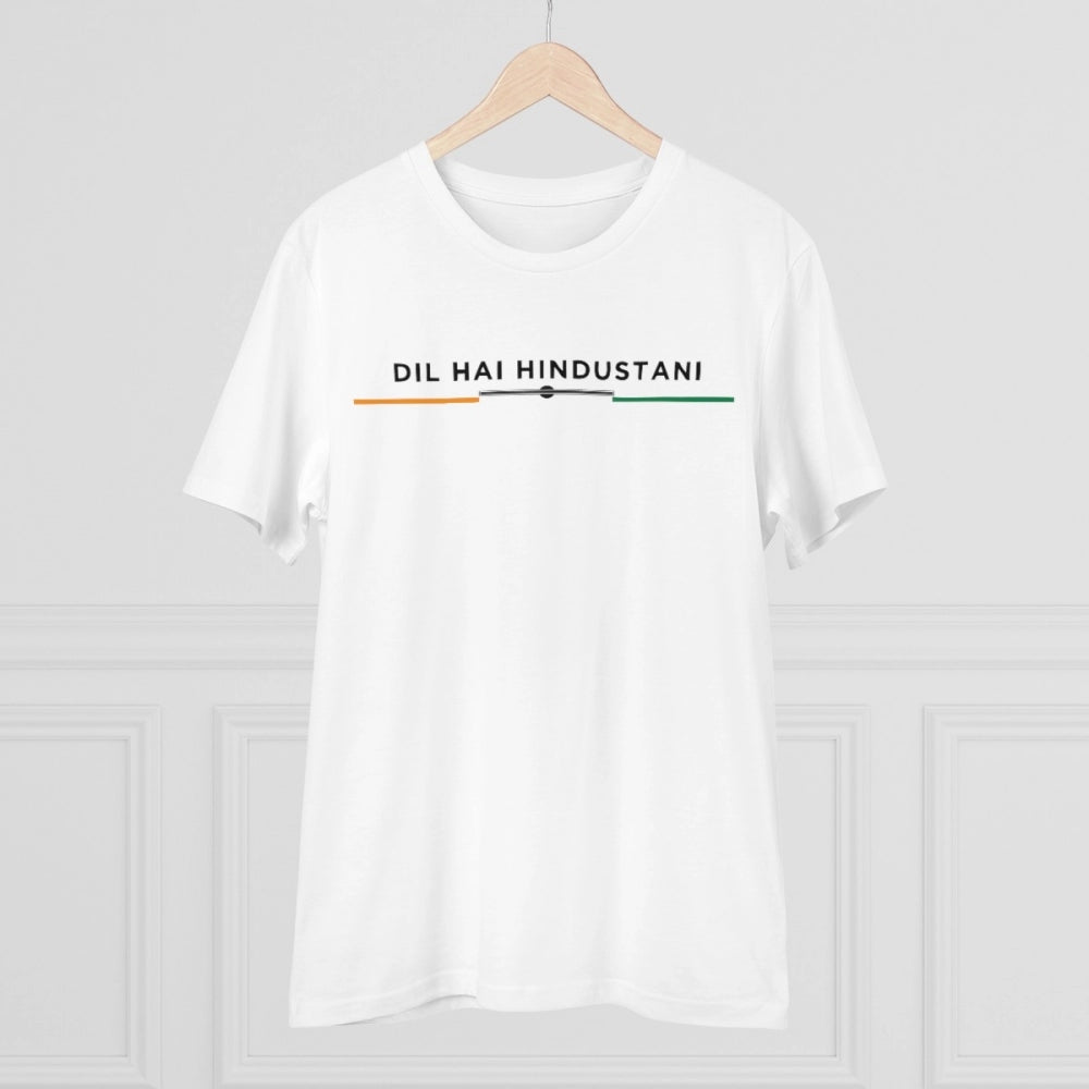 Generisches T-Shirt aus PC-Baumwolle mit „Dil Se Hindustani“-Aufdruck für Herren (Farbe: Weiß, Fadendichte: 180 g/m²)