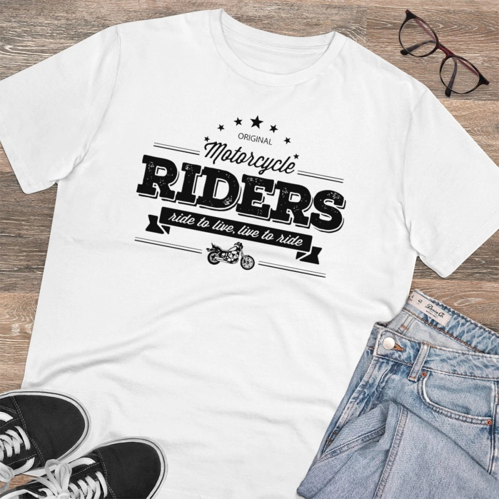 Generisches T-Shirt für Herren aus PC-Baumwolle mit Fahrradmotiv (Farbe: Weiß, Fadendichte: 180 g/m²)