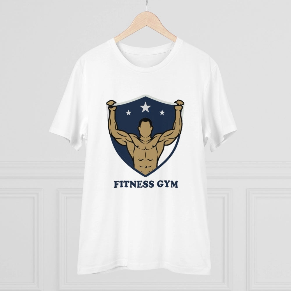 Generisches T-Shirt aus PC-Baumwolle für Fitness und Fitnessstudio für Herren mit Aufdruck (Farbe: Weiß, Fadendichte: 180 g/m²)