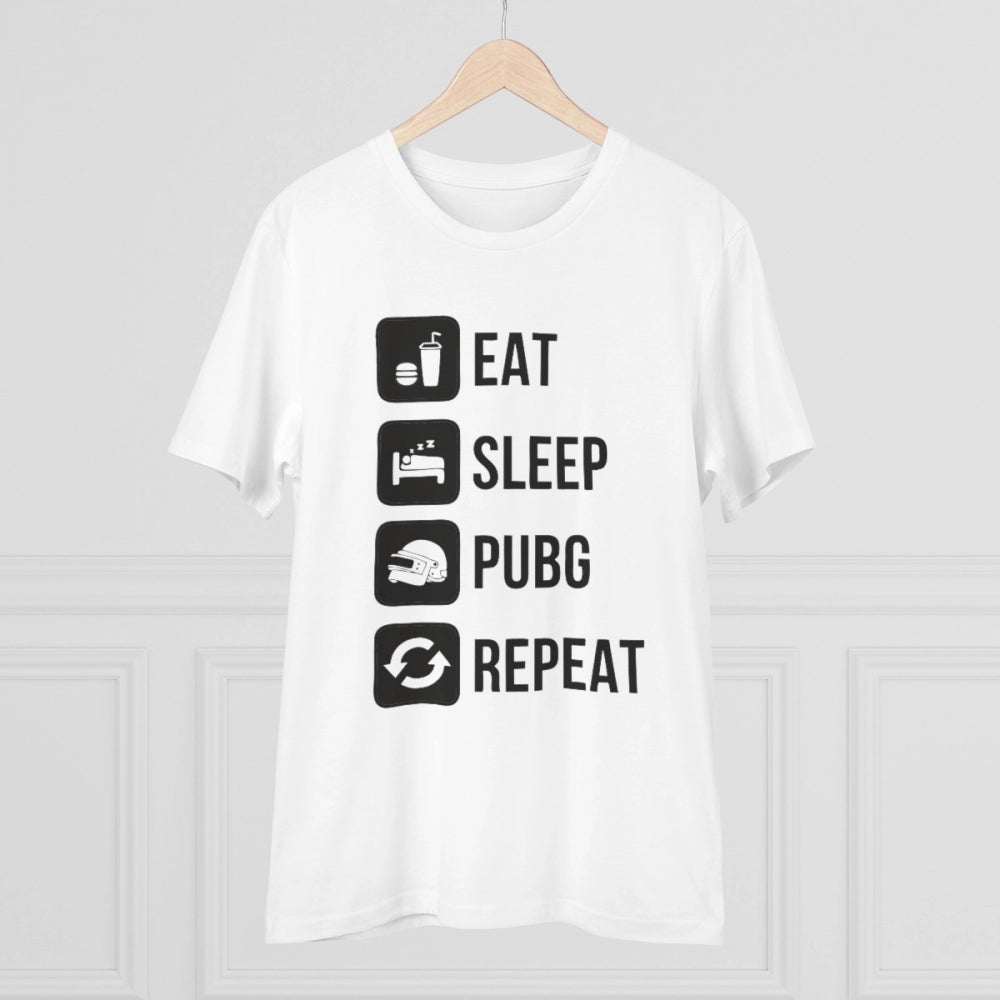 Generisches T-Shirt aus PC-Baumwolle mit Aufdruck „Eat Sleep Pubg Repeat“ für Herren (Farbe: Weiß, Fadendichte: 180 g/m²)