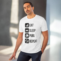 Generisches T-Shirt aus PC-Baumwolle mit Aufdruck „Eat Sleep Pubg Repeat“ für Herren (Farbe: Weiß, Fadendichte: 180 g/m²)