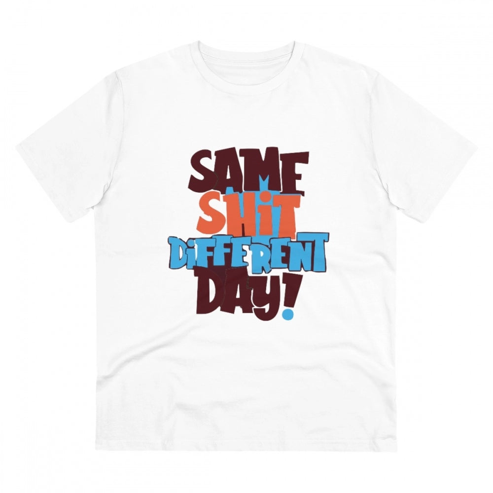 Generisches T-Shirt aus PC-Baumwolle mit Aufdruck „Same Shit Different Day“ für Herren (Farbe: Weiß, Fadendichte: 180 g/m²)