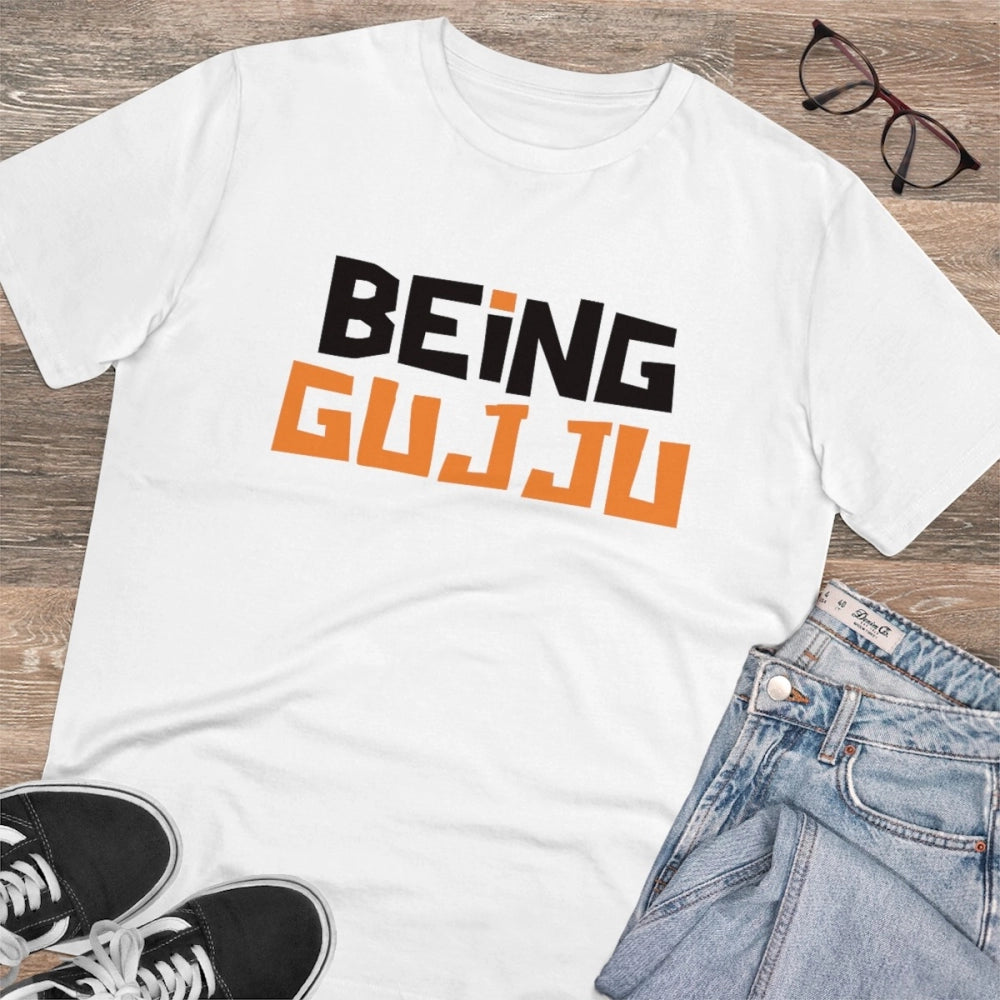 Generisches T-Shirt aus PC-Baumwolle mit „Being Gujju“-Aufdruck für Herren (Farbe: Weiß, Fadendichte: 180 g/m²)