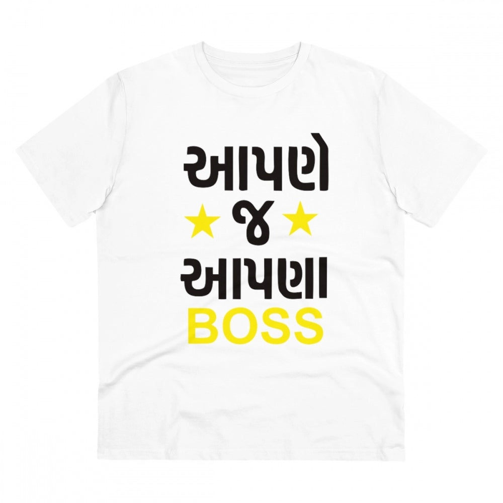 Generic Men's PC Cotton Aapne J Aapna Boss Printed T Shirt (Color: White, Thread Count: 180GSM)