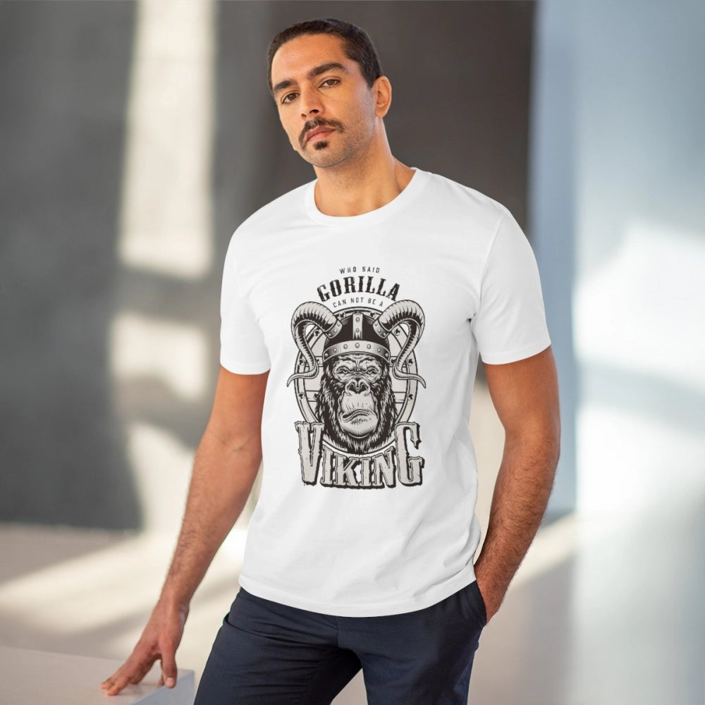 Generisches T-Shirt für Herren aus PC-Baumwolle mit Gorila-Design-Aufdruck (Farbe: Weiß, Fadendichte: 180 g/m²)