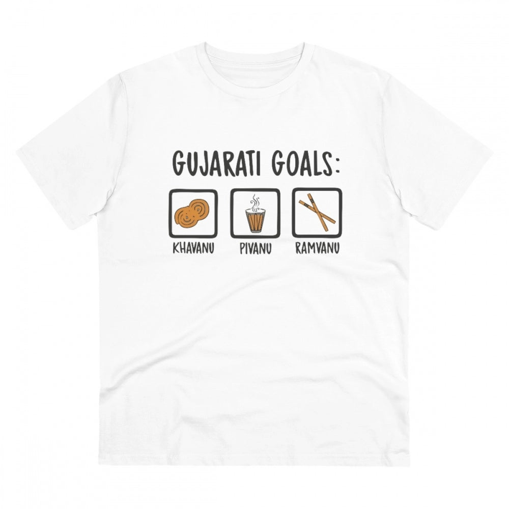 Generisches T-Shirt aus PC-Baumwolle mit Gujarati-Zielen-Aufdruck für Herren (Farbe: Weiß, Fadendichte: 180 g/m²)