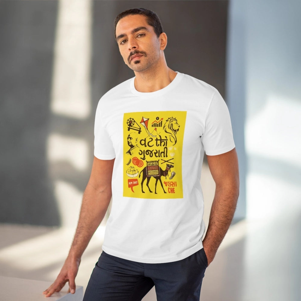 Generisches T-Shirt mit Gujarati-Aufdruck für Herren aus PC-Baumwolle (Vat Thi) (Farbe: Weiß, Fadendichte: 180 g/m²)