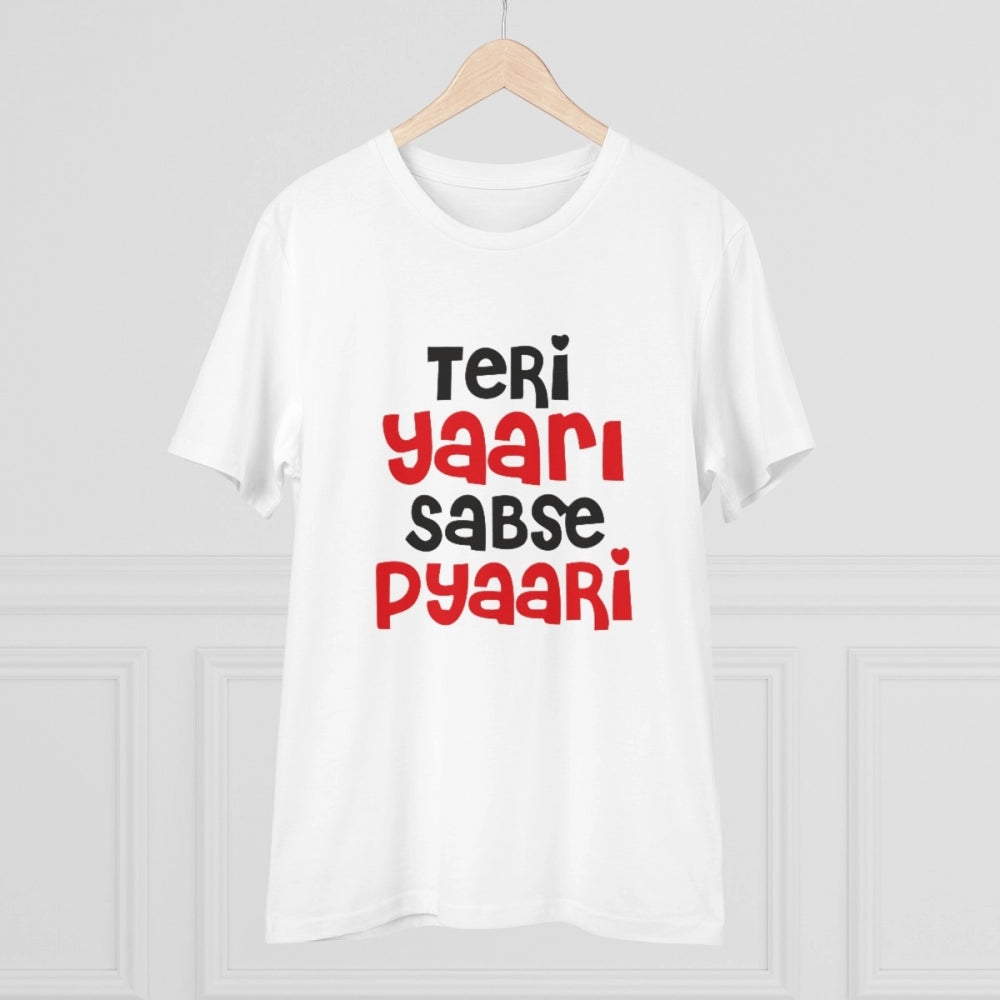 Generisches T-Shirt aus PC-Baumwolle mit Aufdruck „Teri Yaari Sabse Pyaari“ für Herren (Farbe: Weiß, Fadendichte: 180 g/m²)