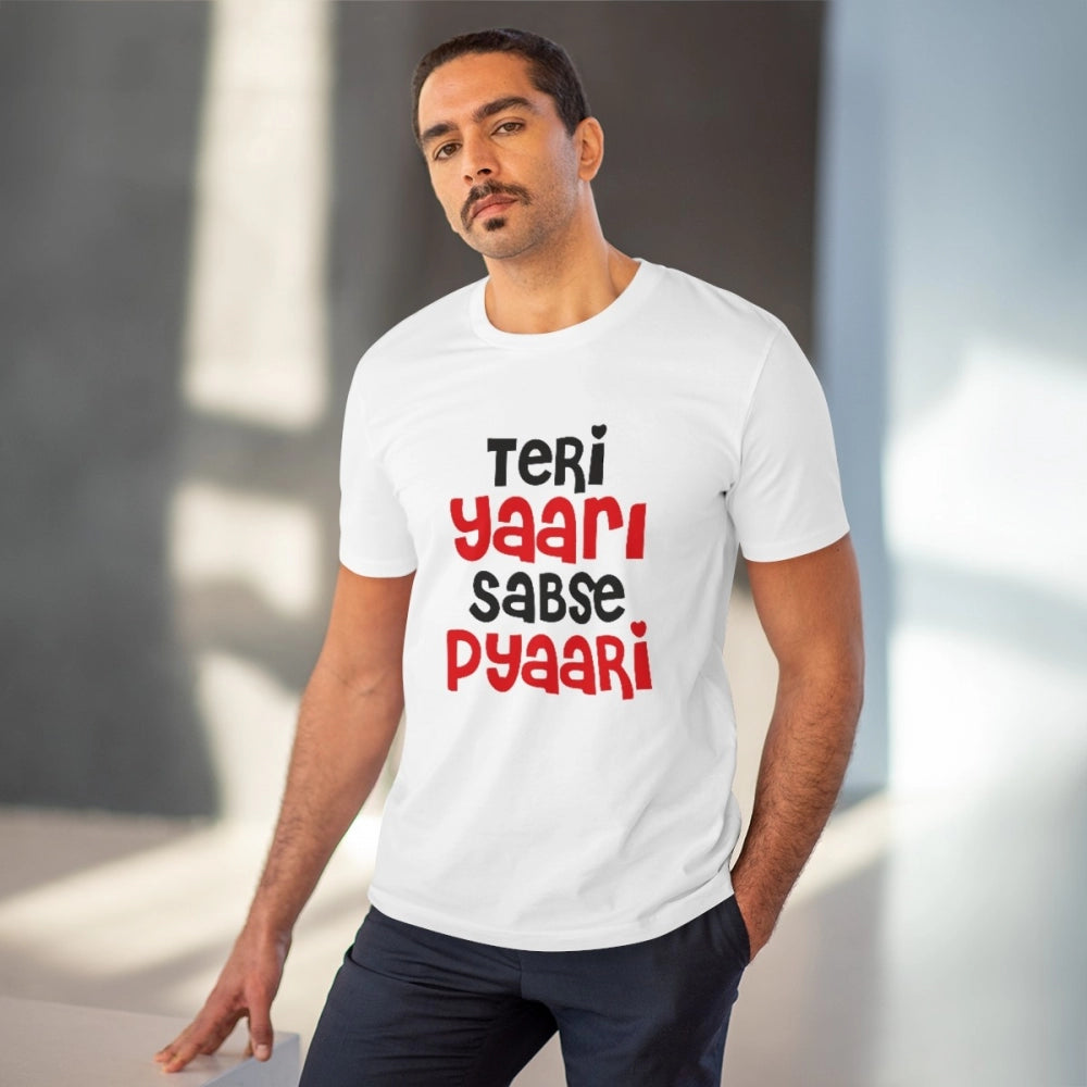 Generisches T-Shirt aus PC-Baumwolle mit Aufdruck „Teri Yaari Sabse Pyaari“ für Herren (Farbe: Weiß, Fadendichte: 180 g/m²)