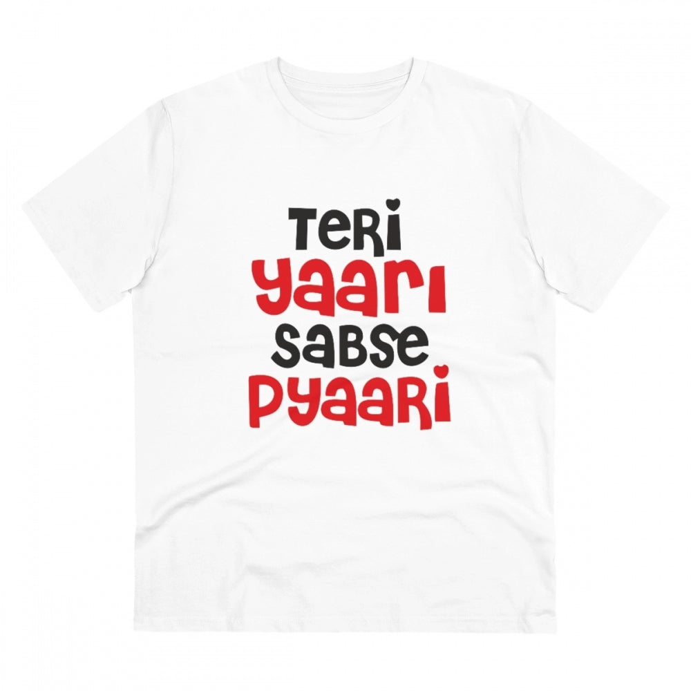 Generisches T-Shirt aus PC-Baumwolle mit Aufdruck „Teri Yaari Sabse Pyaari“ für Herren (Farbe: Weiß, Fadendichte: 180 g/m²)