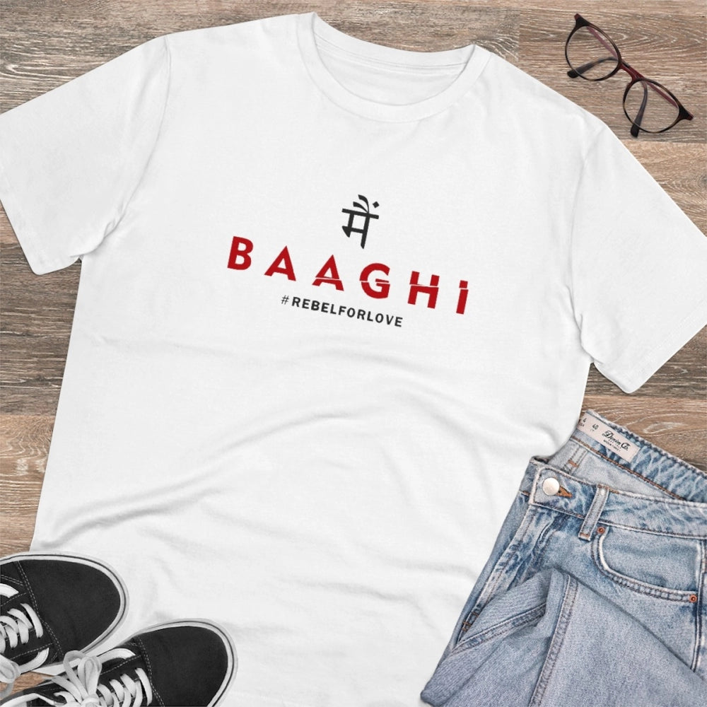 Generisches T-Shirt mit Aufdruck „Me Bhaghi“ aus PC-Baumwolle für Herren (Farbe: Weiß, Fadendichte: 180 g/m²)