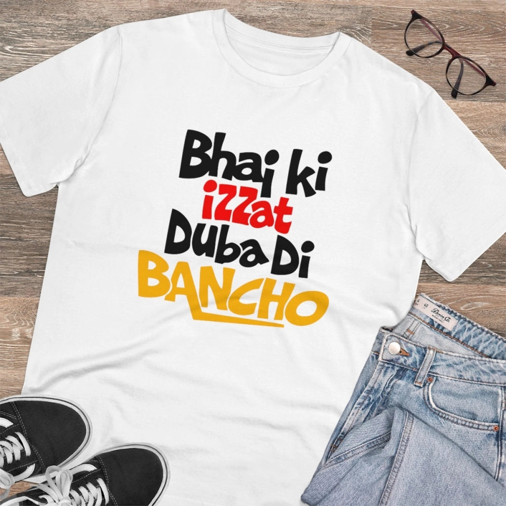 Generisches T-Shirt aus PC-Baumwolle „Bhai Ki Izzat Dubadi Bancho“ für Herren mit Aufdruck (Farbe: Weiß, Fadendichte: 180 g/m²)