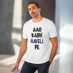 Generisches T-Shirt aus PC-Baumwolle „Aao Kabhi Haveli Pe“ für Herren mit Aufdruck (Farbe: Weiß, Fadendichte: 180 g/m²)