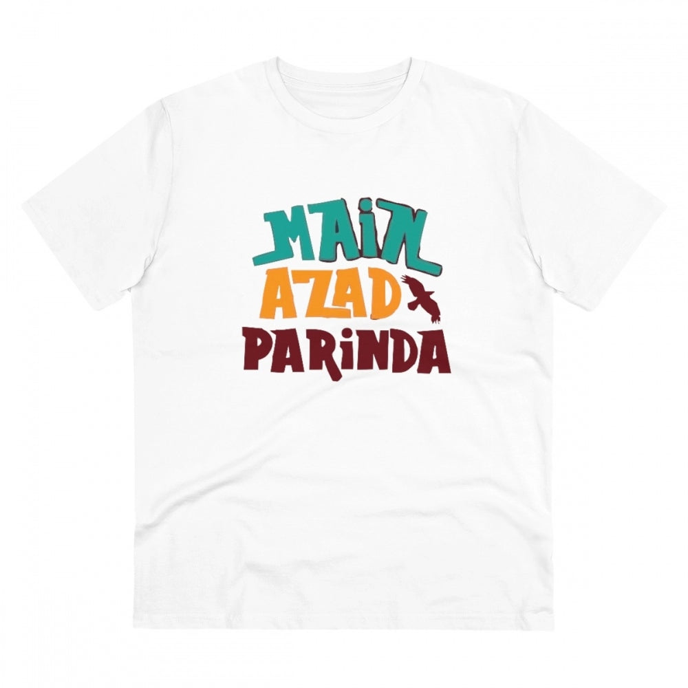 Generisches T-Shirt aus PC-Baumwolle „Me Azad Parinda“ mit Aufdruck für Herren (Farbe: Weiß, Fadendichte: 180 g/m²)