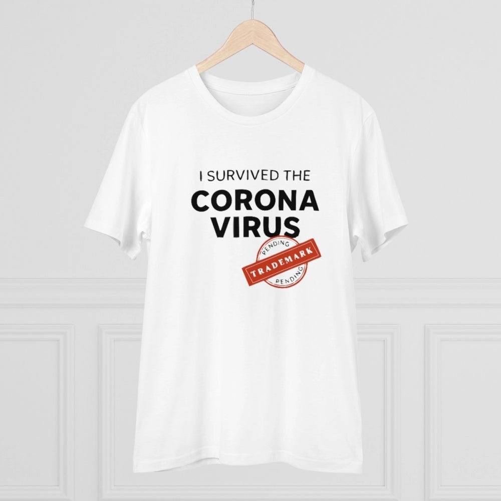 Generic Men's PC Cotton I Survived Corona Virus Printed T Shirt (Color: White, Thread Count: 180GSM)