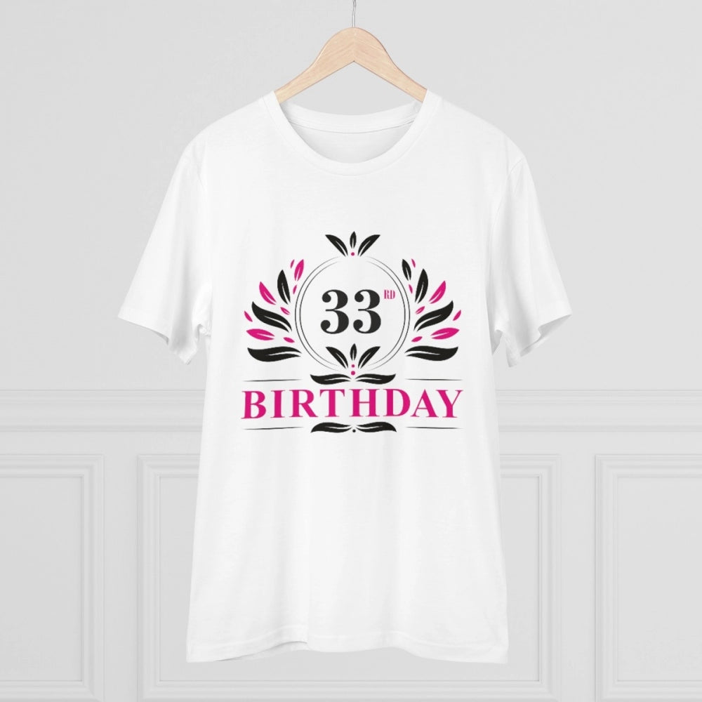 Generisches T-Shirt aus PC-Baumwolle für Herren mit Aufdruck „33. Geburtstag“ (Farbe: Weiß, Fadendichte: 180 g/m²)