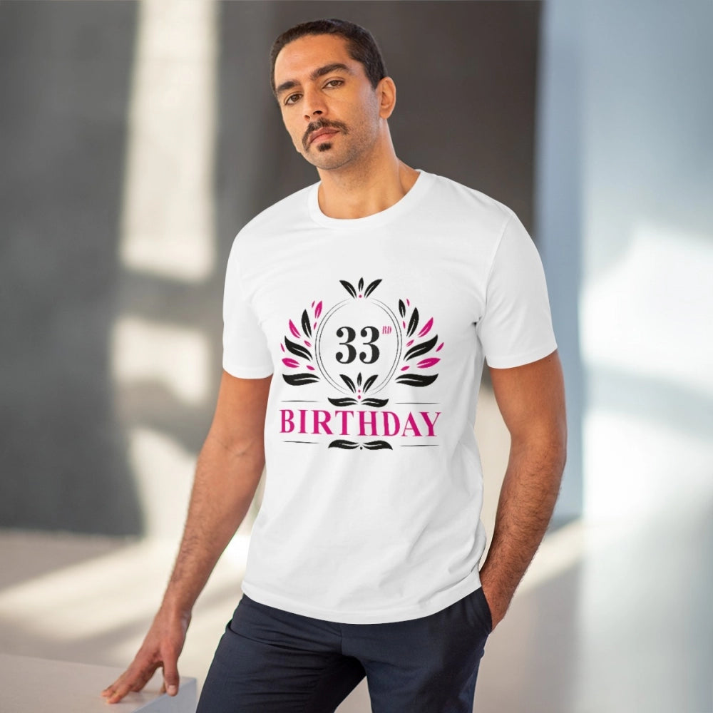 Generisches T-Shirt aus PC-Baumwolle für Herren mit Aufdruck „33. Geburtstag“ (Farbe: Weiß, Fadendichte: 180 g/m²)