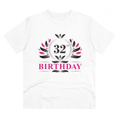 Generisches T-Shirt aus PC-Baumwolle für Herren mit Aufdruck „32. Geburtstag“ (Farbe: Weiß, Fadendichte: 180 g/m²)