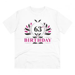 Generisches T-Shirt aus PC-Baumwolle für Herren mit Aufdruck „63. Geburtstag“ (Farbe: Weiß, Fadendichte: 180 g/m²)