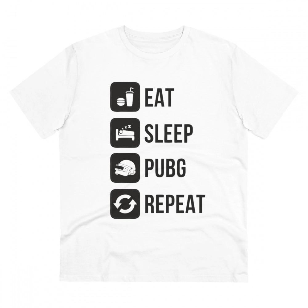 Generisches T-Shirt aus PC-Baumwolle mit Aufdruck „Eat Sleep Pubg Repeat“ für Herren (Farbe: Weiß, Fadendichte: 180 g/m²)