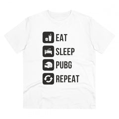 Generisches T-Shirt aus PC-Baumwolle mit Aufdruck „Eat Sleep Pubg Repeat“ für Herren (Farbe: Weiß, Fadendichte: 180 g/m²)