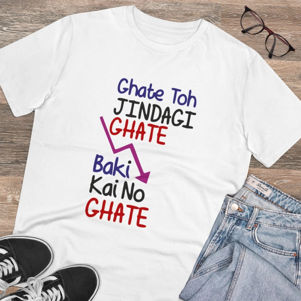 Generisches T-Shirt aus PC-Baumwolle „Ghate to Jindgi Ghate“ für Herren mit Aufdruck (Farbe: Weiß, Fadendichte: 180 g/m²)