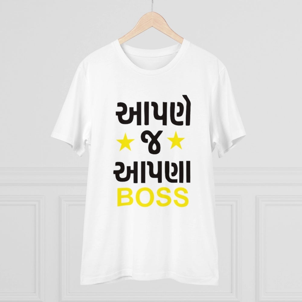 Generisches T-Shirt aus PC-Baumwolle für Herren mit Aufdruck „Aapne J Aapna Boss“ (Farbe: Weiß, Fadendichte: 180 g/m²)