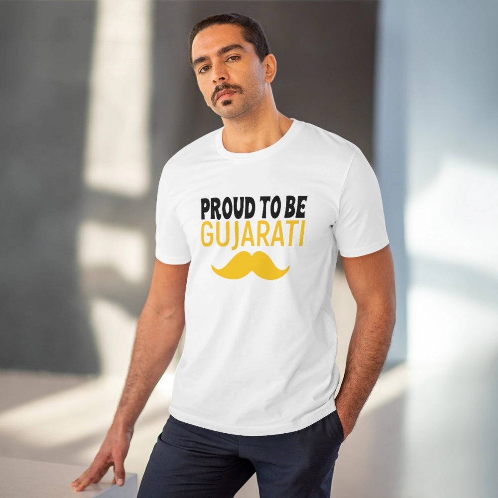 Generisches T-Shirt aus PC-Baumwolle für Herren mit Aufdruck „Proud To Be Gujarati“ (Farbe: Weiß, Fadendichte: 180 g/m²)