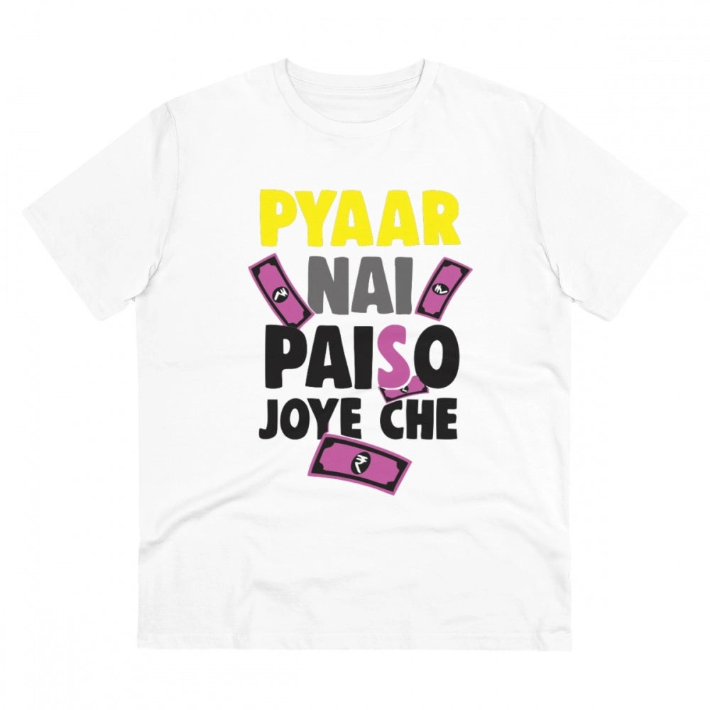 Generisches T-Shirt aus PC-Baumwolle „Pyaar Nay Paisa Joy Che“ für Herren mit Aufdruck (Farbe: Weiß, Fadendichte: 180 g/m²)