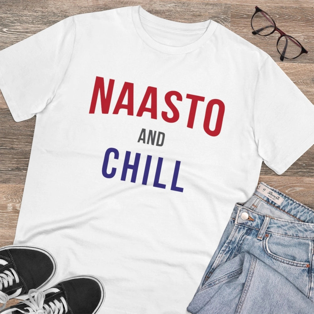 Generisches T-Shirt aus PC-Baumwolle mit Aufdruck „Nasto And Chill“ für Herren (Farbe: Weiß, Fadendichte: 180 g/m²)