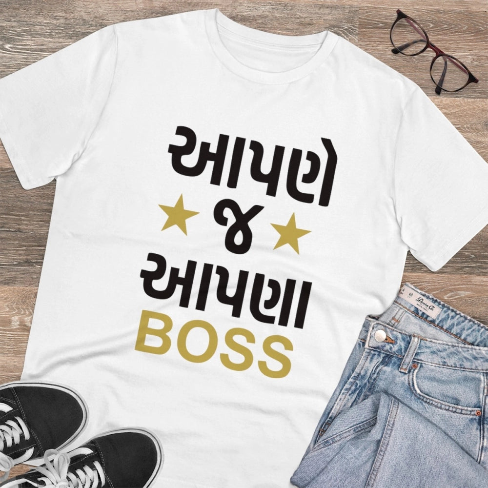 Generisches T-Shirt aus PC-Baumwolle für Herren mit Aufdruck „Aapne J Aapna Boss“ (Farbe: Weiß, Fadendichte: 180 g/m²)