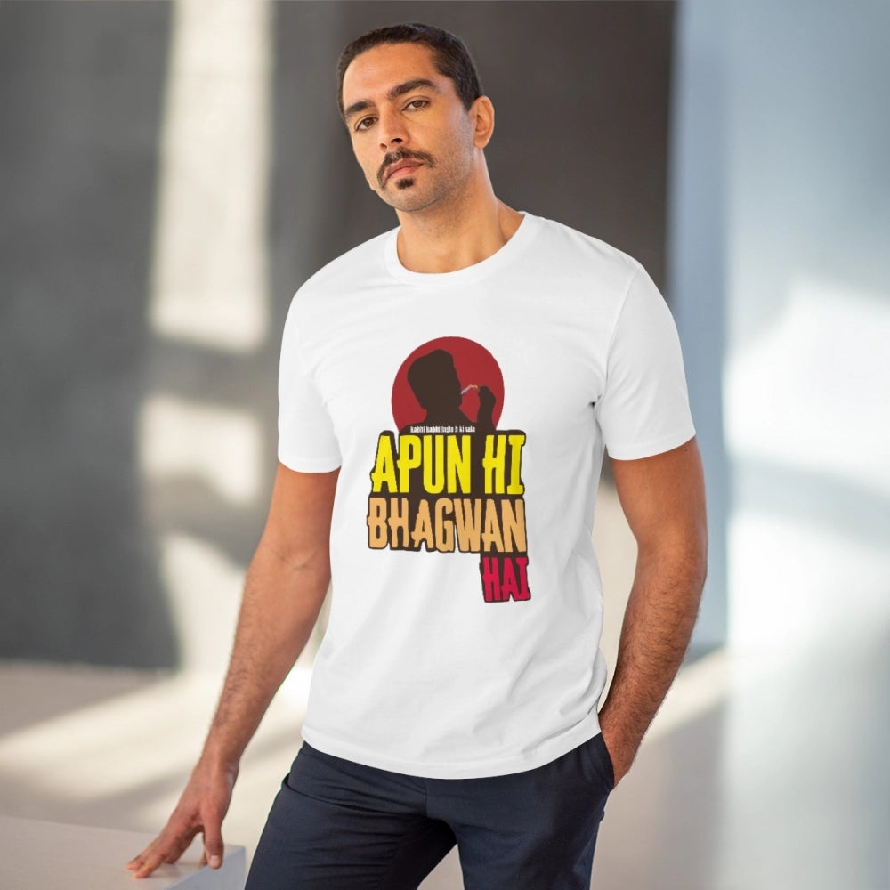 Generisches T-Shirt aus PC-Baumwolle mit Aufdruck „Apun Hi Bhagvan Hai“ für Herren (Farbe: Weiß, Fadendichte: 180 g/m²)