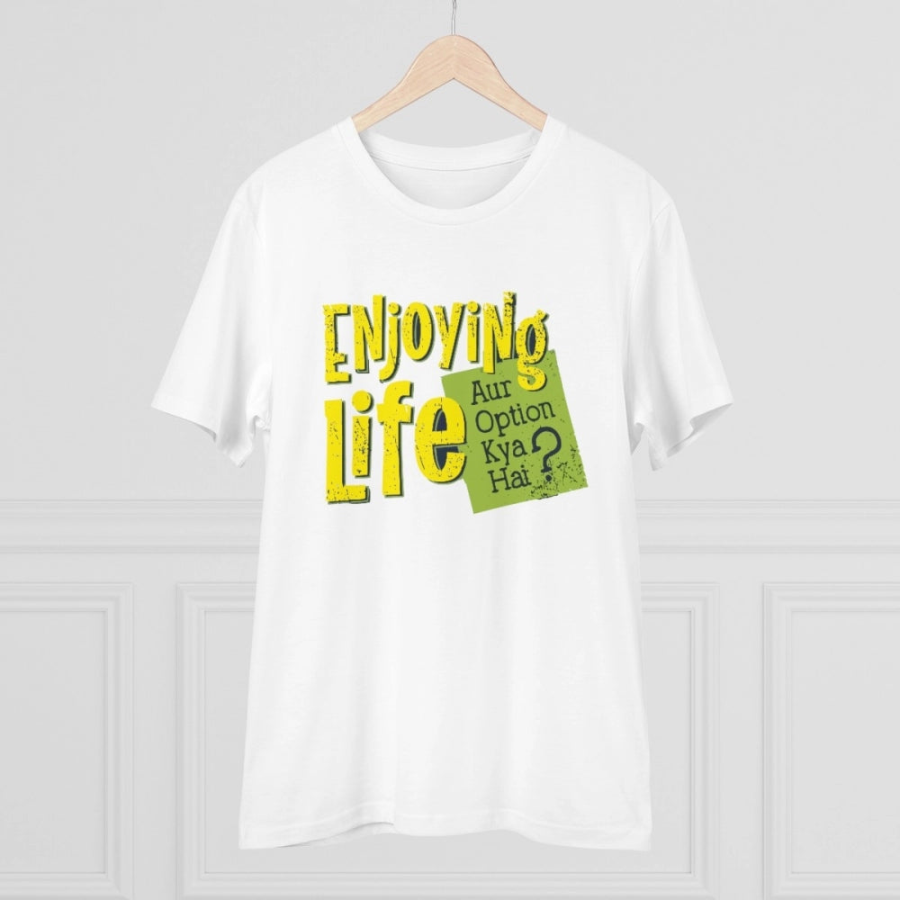 Generisches T-Shirt mit Aufdruck „Enjoying Life“ aus PC-Baumwolle für Herren (Farbe: Weiß, Fadendichte: 180 g/m²)