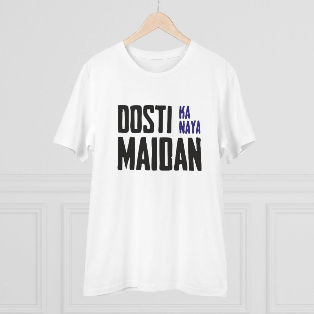 Generisches T-Shirt aus PC-Baumwolle mit Aufdruck „Dosti Ka Naya Maidan“ für Herren (Farbe: Weiß, Fadendichte: 180 g/m²)