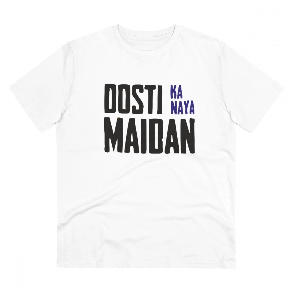 Generisches T-Shirt aus PC-Baumwolle mit Aufdruck „Dosti Ka Naya Maidan“ für Herren (Farbe: Weiß, Fadendichte: 180 g/m²)