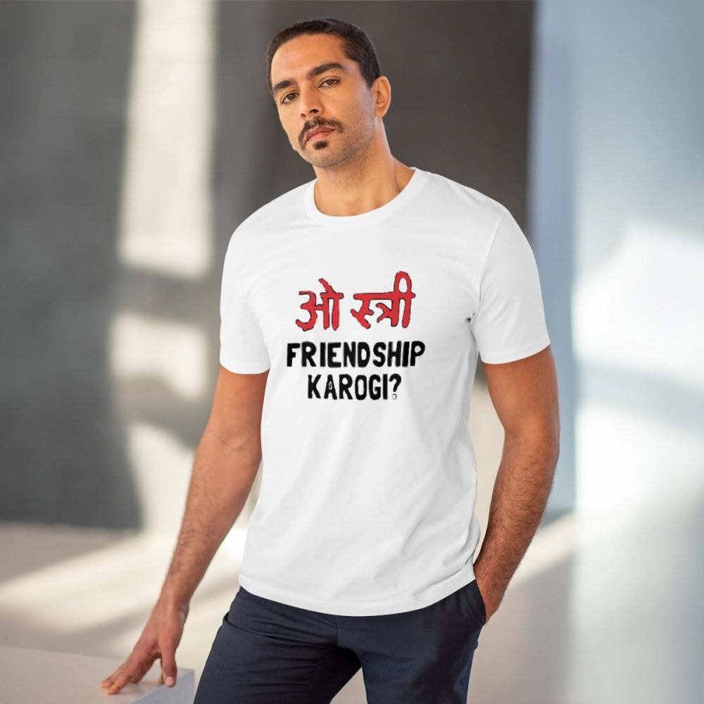 Generic Men's PC Cotton Oo Shtree Friendship Karogi Kya Printed T Shirt (Color: White, Thread Count: 180GSM)