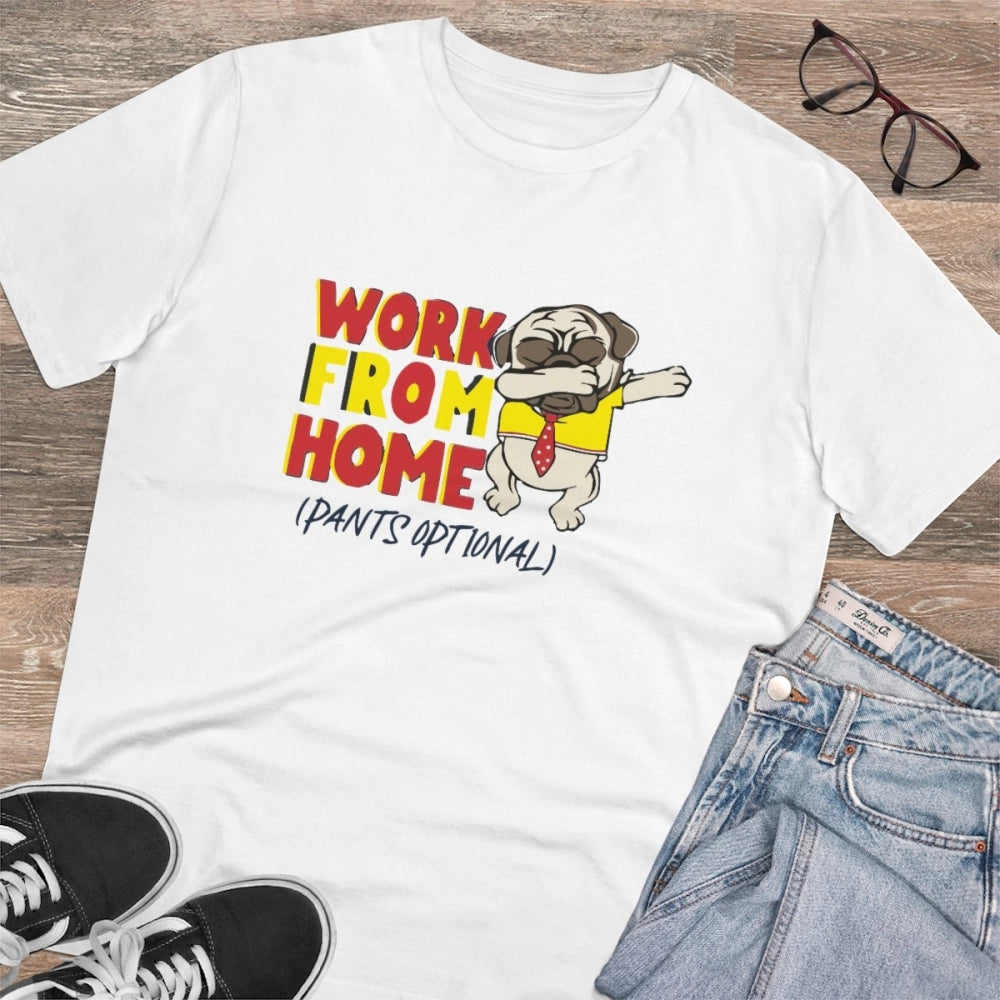 Generic Men's PC Cotton Work From Home Desing Printed T Shirt (Color: White, Thread Count: 180GSM)