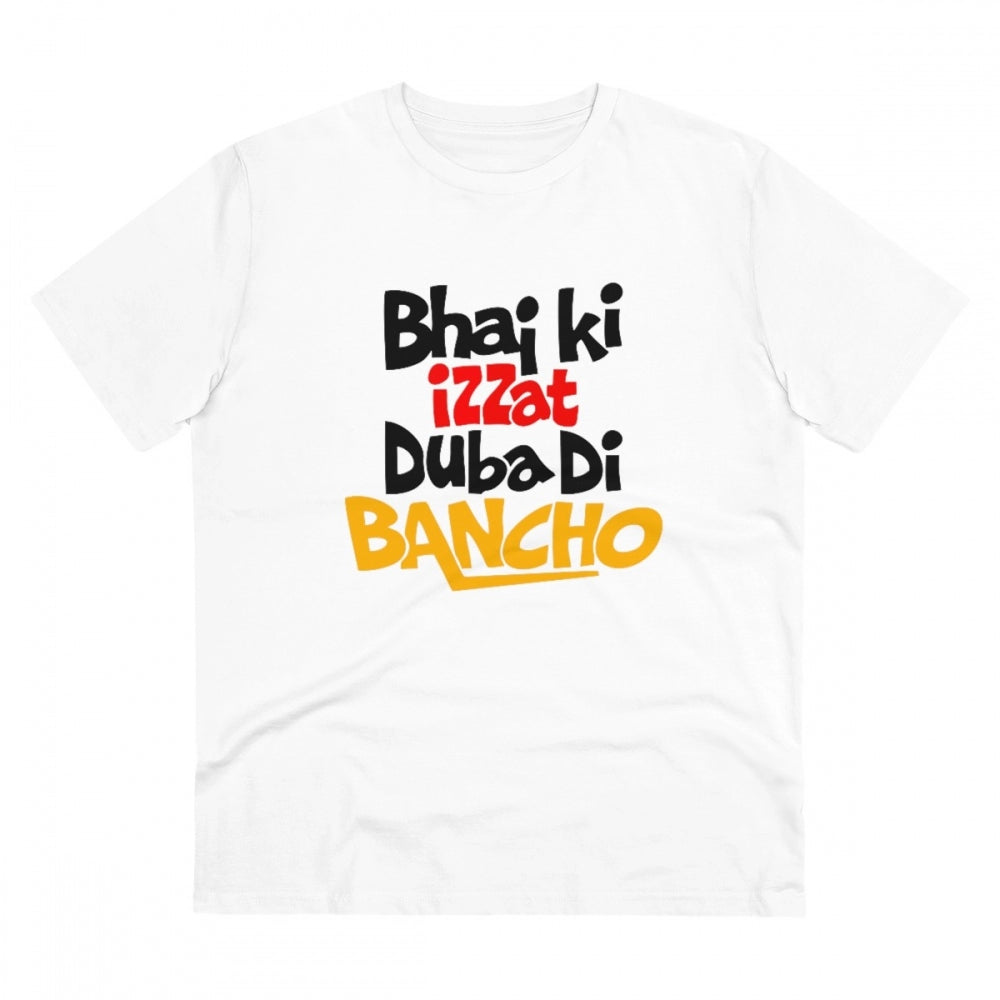 Generisches T-Shirt aus PC-Baumwolle „Bhai Ki Izzat Dubadi Bancho“ für Herren mit Aufdruck (Farbe: Weiß, Fadendichte: 180 g/m²)