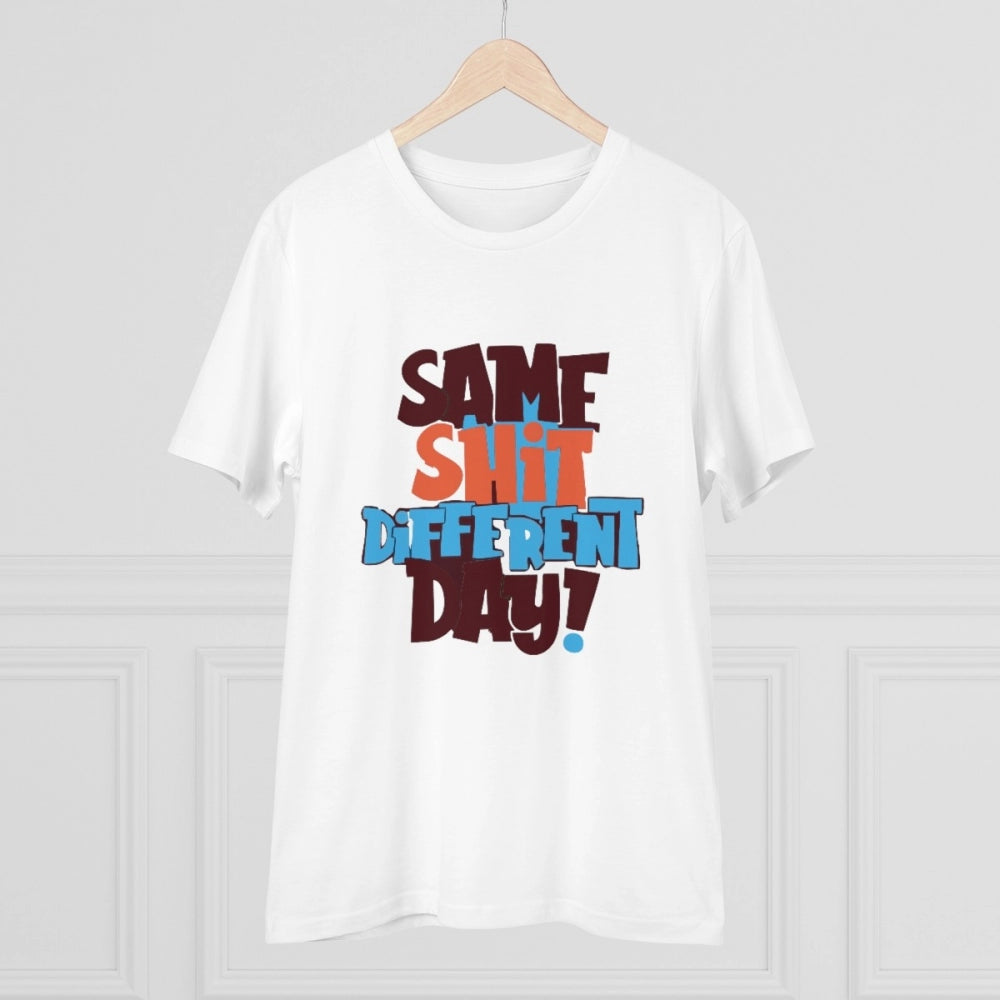 Generisches T-Shirt aus PC-Baumwolle mit Aufdruck „Same Shit Different Day“ für Herren (Farbe: Weiß, Fadendichte: 180 g/m²)