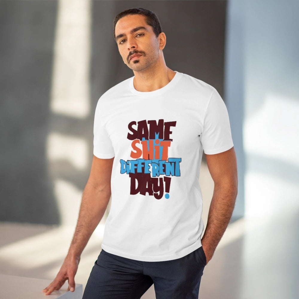 Generisches T-Shirt aus PC-Baumwolle mit Aufdruck „Same Shit Different Day“ für Herren (Farbe: Weiß, Fadendichte: 180 g/m²)