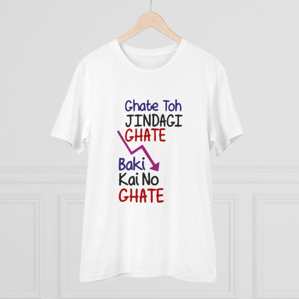 Generic Men's PC Cotton Ghate To Jindgi Ghate Printed T Shirt (Color: White, Thread Count: 180GSM)