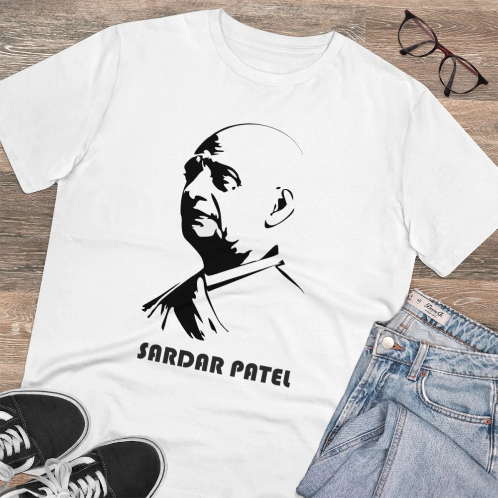 Generisches T-Shirt aus PC-Baumwolle mit Sardar-Patel-Aufdruck für Herren (Farbe: Weiß, Fadendichte: 180 g/m²)