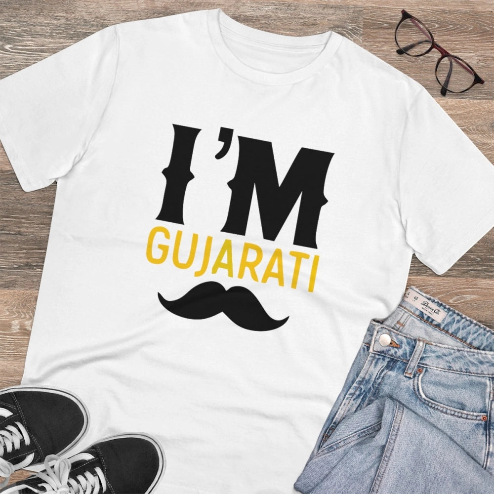 Generisches T-Shirt für Herren aus PC-Baumwolle mit Aufdruck „I Am Gujarati“ (Farbe: Weiß, Fadendichte: 180 g/m²)