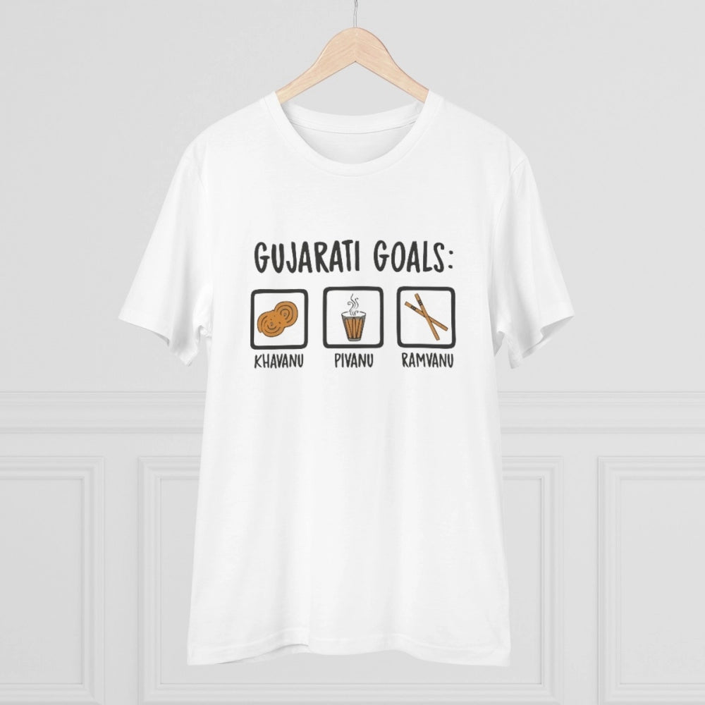 Generisches T-Shirt aus PC-Baumwolle mit Gujarati-Zielen-Aufdruck für Herren (Farbe: Weiß, Fadendichte: 180 g/m²)