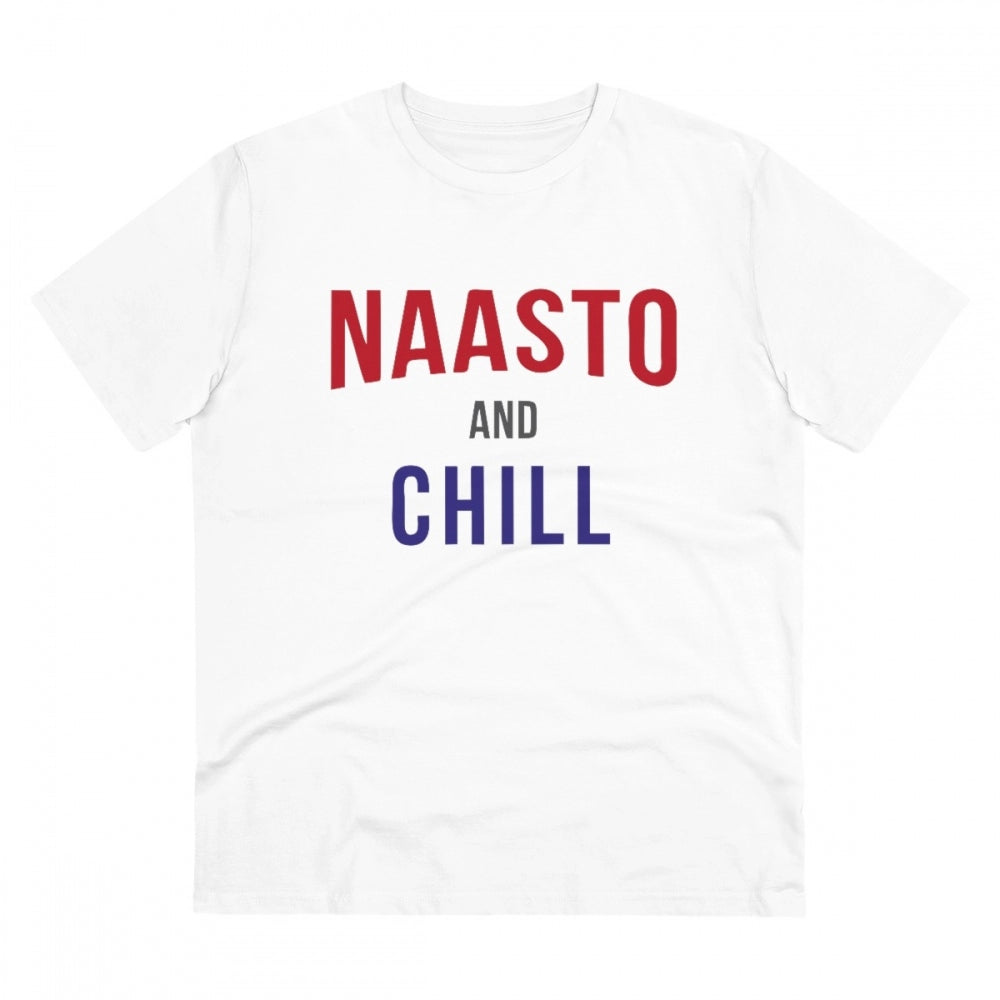 Generic Men's PC Cotton Nasto And Chill Printed T Shirt (Color: White, Thread Count: 180GSM)