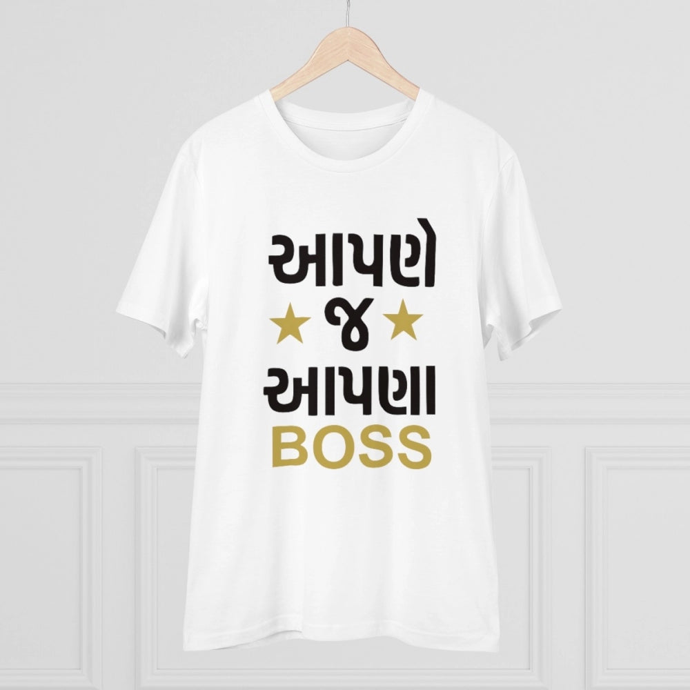 Generisches T-Shirt aus PC-Baumwolle für Herren mit Aufdruck „Aapne J Aapna Boss“ (Farbe: Weiß, Fadendichte: 180 g/m²)