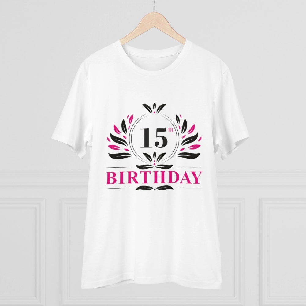 Generisches T-Shirt aus PC-Baumwolle für Herren mit Aufdruck zum 15. Geburtstag (Farbe: Weiß, Fadendichte: 180 g/m²)