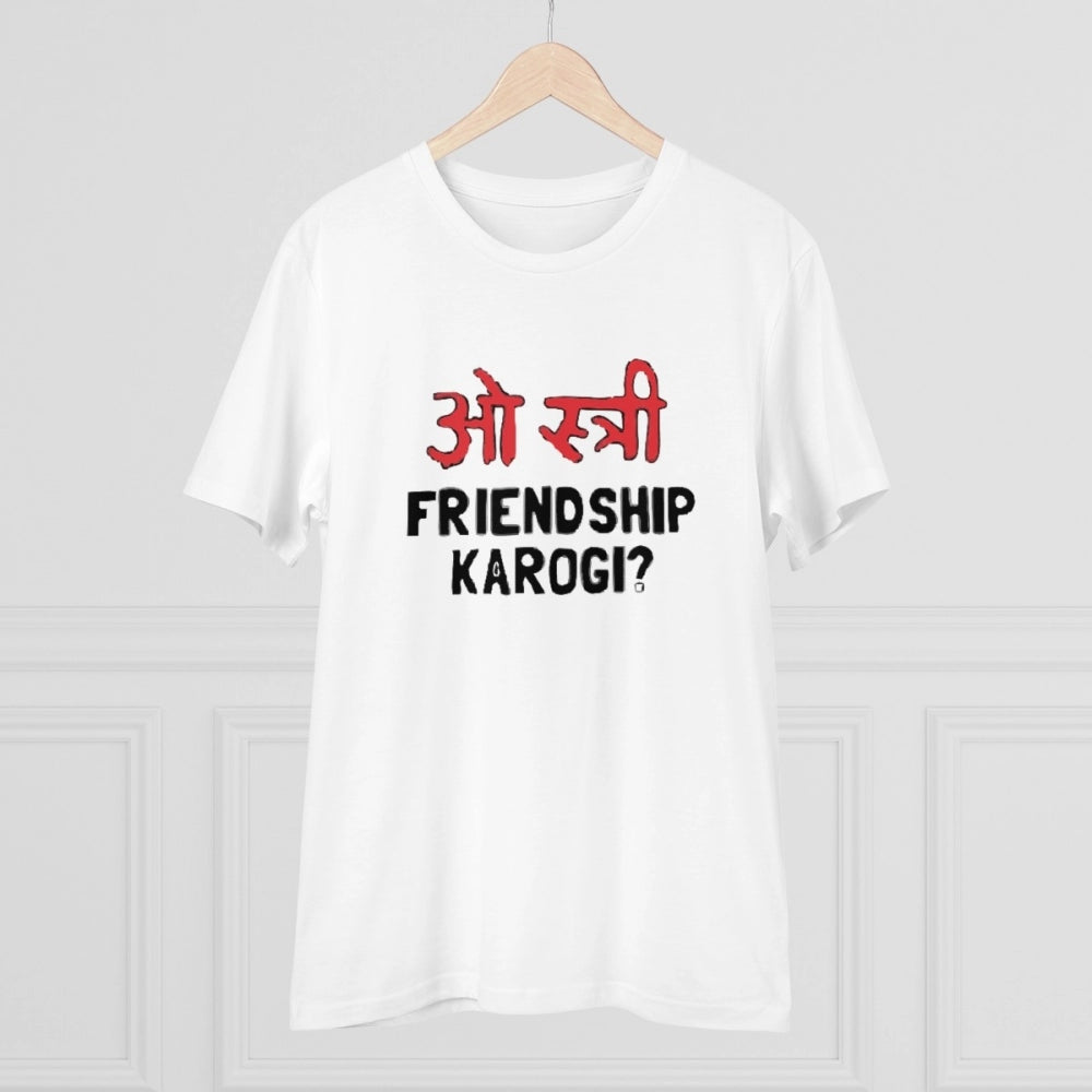 Generisches T-Shirt aus PC-Baumwolle „Oo Shtree Friendship Karogi Kya“ für Herren mit Aufdruck (Farbe: Weiß, Fadendichte: 180 g/m²)